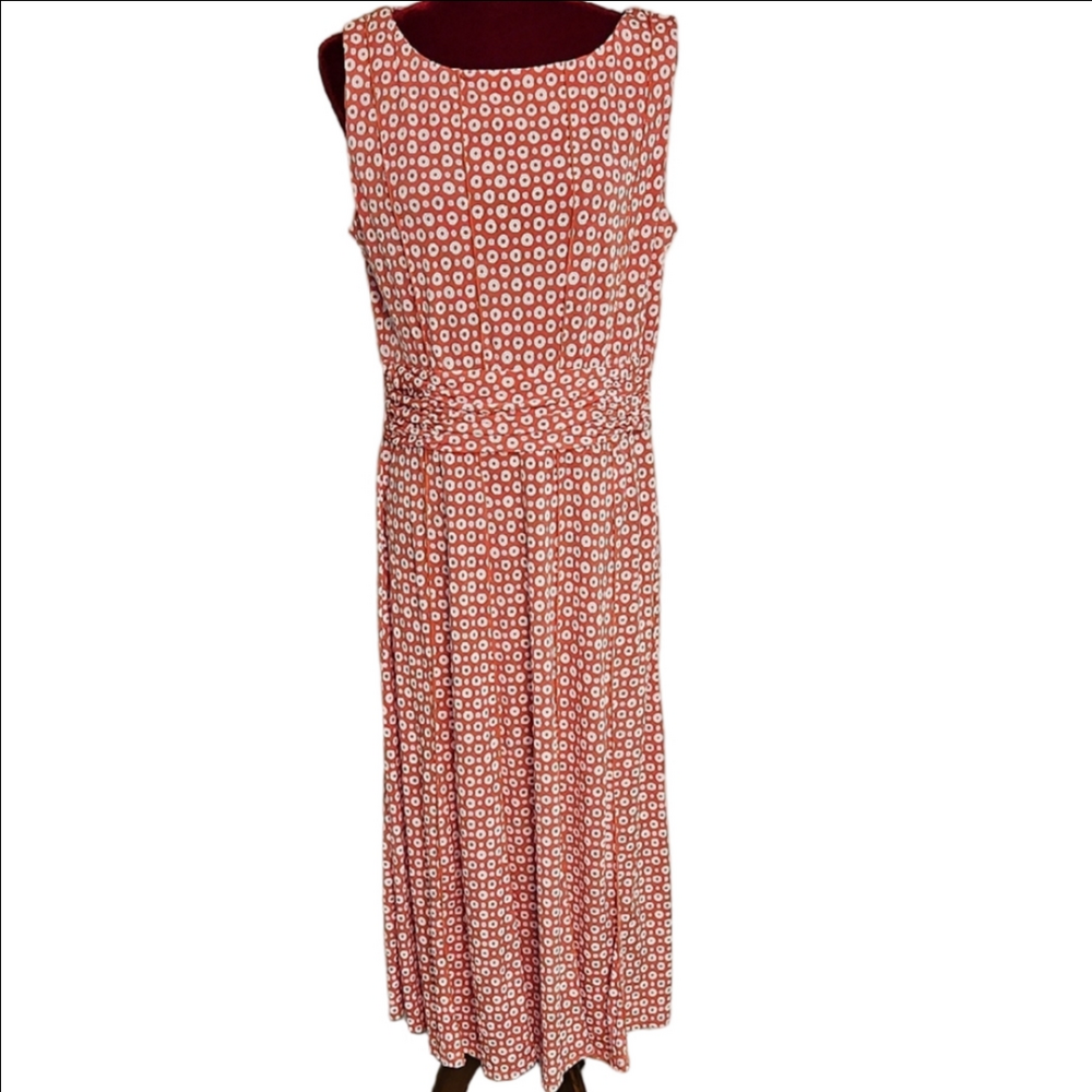 Perceptions Coral Polka Dot  Maxi Dress Size Large